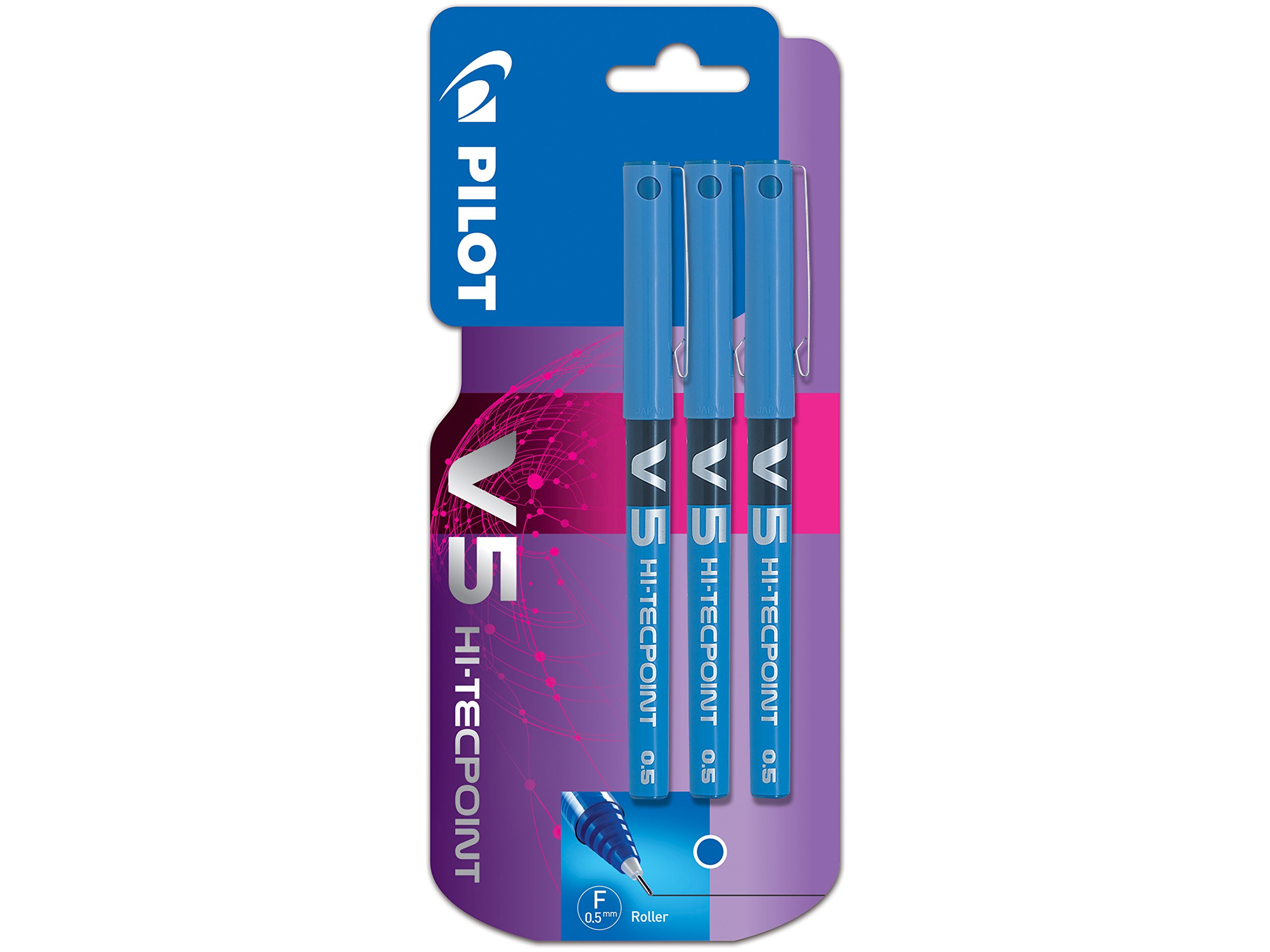 Pilot V5 Liquid Ink Rollerball 0.5 mm Tip - Blue, Pack of 3