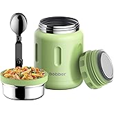 BOBBER 24 oz Insulated Stainless Steel Thermo Jar for Hot Food, Extra-Wide Mouth Soup Container with Spoon and Bowl - Keeps Rice and Pasta Hot for 14 Hours and Salads Cold for 20 Hours (Green)