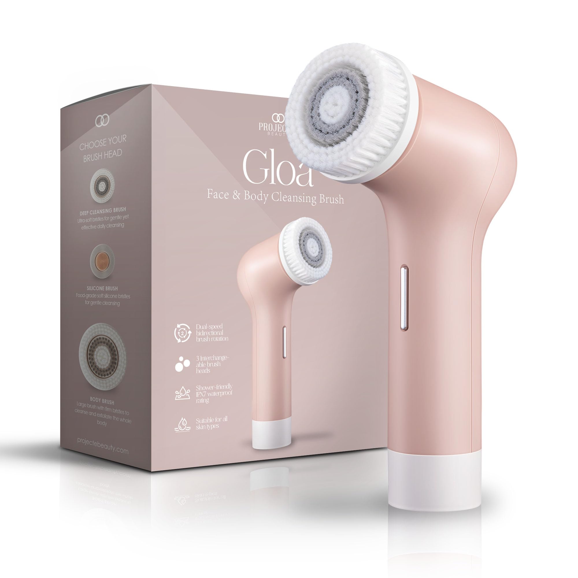 Gloa Face & Body Cleansing Brush by Project E Beauty | 3 Cleaning Brushes | Pore Cleaner | Scrub Brushes for Face & Body | Exfoliate & Brush Cleaner for Waterproof Skin Care Kit