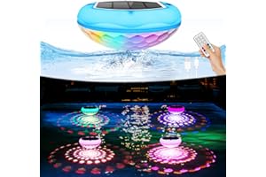 QOLNBY 2-in-1 Solar Powered USB Rechargeable Floating Pool Lights, 6.69 Inch IP68 Waterproof 2600mAh Pool Lights 6 Dynamic Modes with Remote Upper and Lower Glow Hangable for Backyard Pond 4 PCS