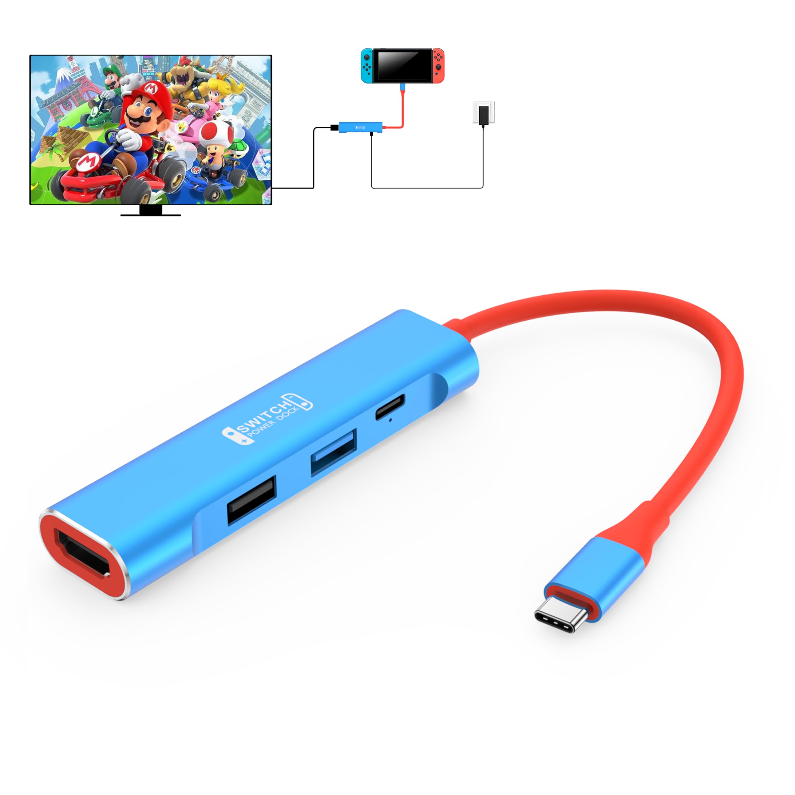 RREAKA Switch Dock for Nintendo Switch 1& OLED, 4 in 1 Switch TV Adapter with 4K HDMI, USB 3.0 Port, Type C 100W Charging, Portable Mini Switch Docking Station (NOT for 2)