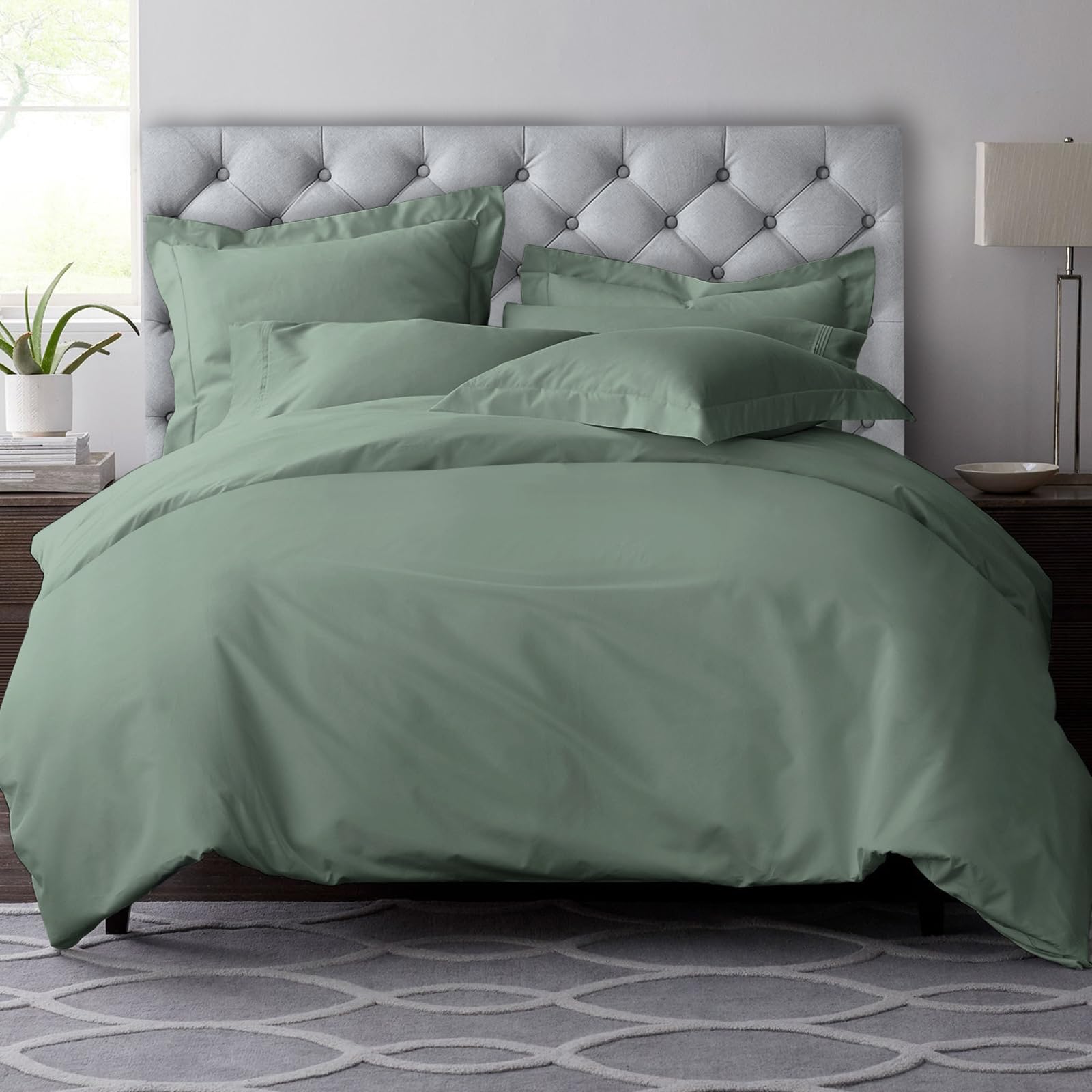 Pizuna Pure Combed Cotton Double Duvet Cover Set Seafoam Sage, 600 Thread Count 100% Long Staple Cotton Duvet Cover Double 200x200cm, Sateen Quilt Cover with Button Closure (Duvet Cover Double) — image 1