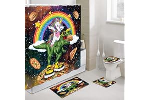 GRTUSPR Cute Kids Shower Curtain with Memory Foam Bath Mat, Non-Slip Bathroom Rugs and Toilet Lid Cover,Cool Unicorn Funny Cartoon Rainbow Curtain for Boys Girls Restroom Decor Accessories with Hooks,69X70IN