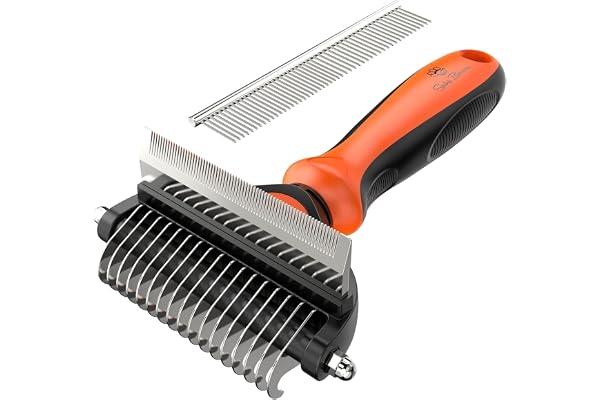 Spring Blossoms-2 in 1 Professional Grooming Rake for Cats & Dogs-Dematting Comb for Easy Mats & Tangles Removing,Pet Brush S