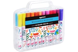 Amazon Basics Washable Markers for Kids, Fine Tip Assorted, Pack 24