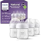 Philips Avent Natural Baby Bottles, Slow Flow, 4 oz, BPA-Free, 4-Pack | Breast + Bottle Feeding, Baby-Paced Milk Flow, Soft Breast-Shaped Nipple, No-Drip Nipple, BPA-Free, Easy Bottle Cleaning
