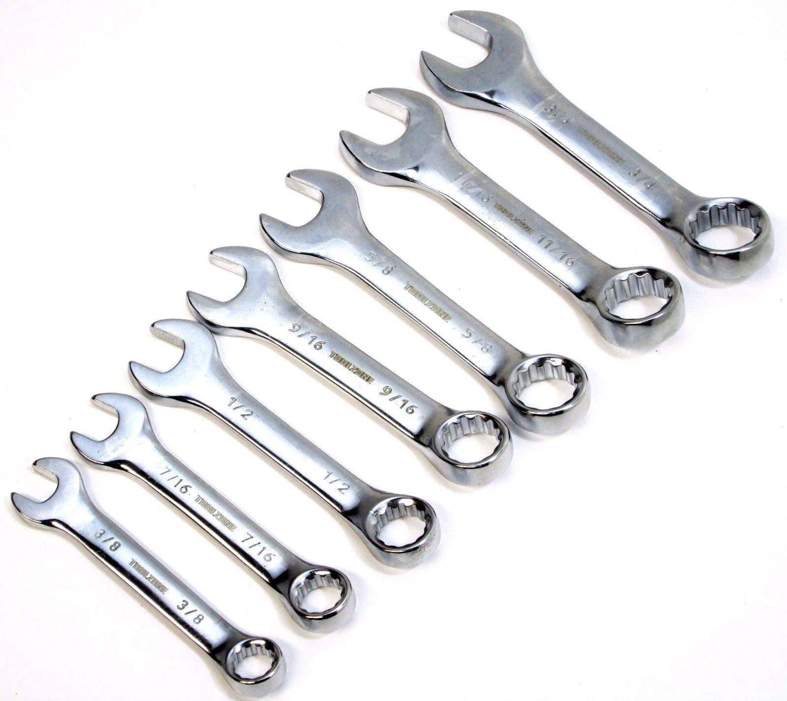 Professional Quality 7 Piece Fully Polished Chrome Vanadium Imperial / AF Stubby Spanner Wrench Tool Set of 2