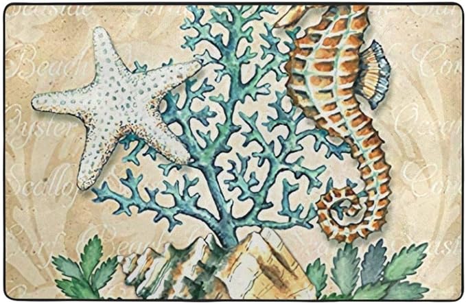 YANAIX rutschfeste Badematte,Sea Life Stillleben Collagen; Muscheln