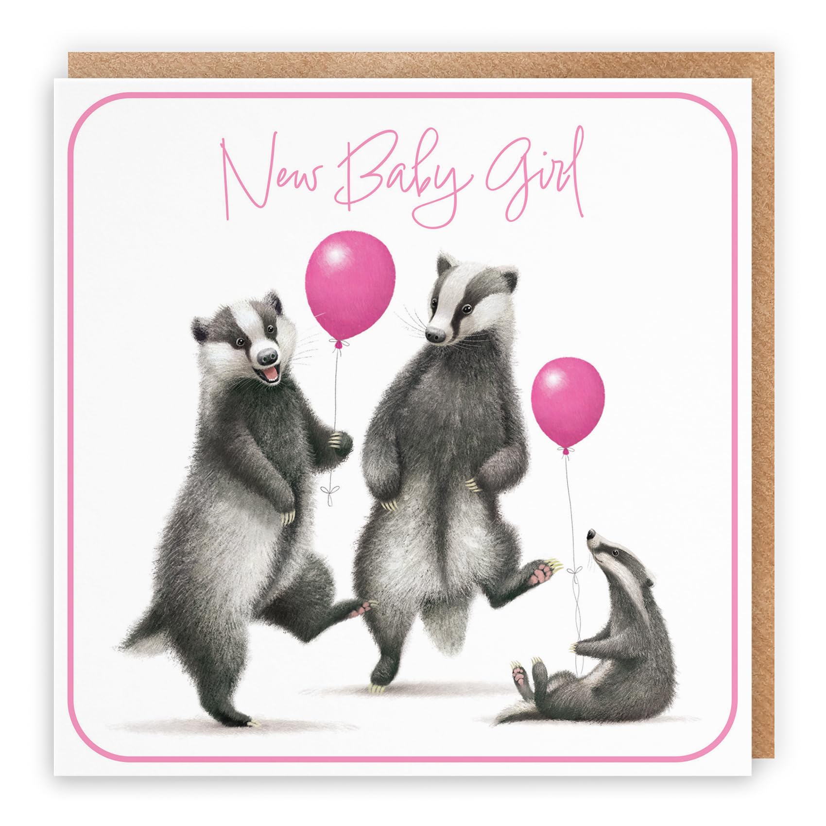 Hunts England - Badgers New Baby Girl Congratulations Card - Milo's Gallery - Wildlife New Baby Card - New Baby Card For Girl - New Baby Girl