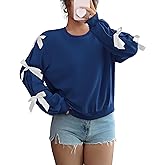 GAMISS Womens Bow Lightweight Sweatshirt Oversized Crew Neck Comfy Long Sleeve Casual Loose Pullover Top Y2K Clothes