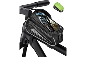 VITALISMO Bike Phone Holder Bag, EVA Waterproof Bicycle Front Frame Bag, Bike Accessories Cycling Pouch with Sensitive TPU Touch-Screen, Bicycle Phone Mount with Rain Cover for Phone under 6.5"(Sliver,6.5 inch)