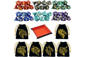 TOYFUL 6 Sets DND Dice Polyhedral Dice Dungeons and Dragons Rolling Dice for RPG MTG Table Games Dice Bulk with Free Six Drawstring Bags and PU Leather D&D Dice Tray