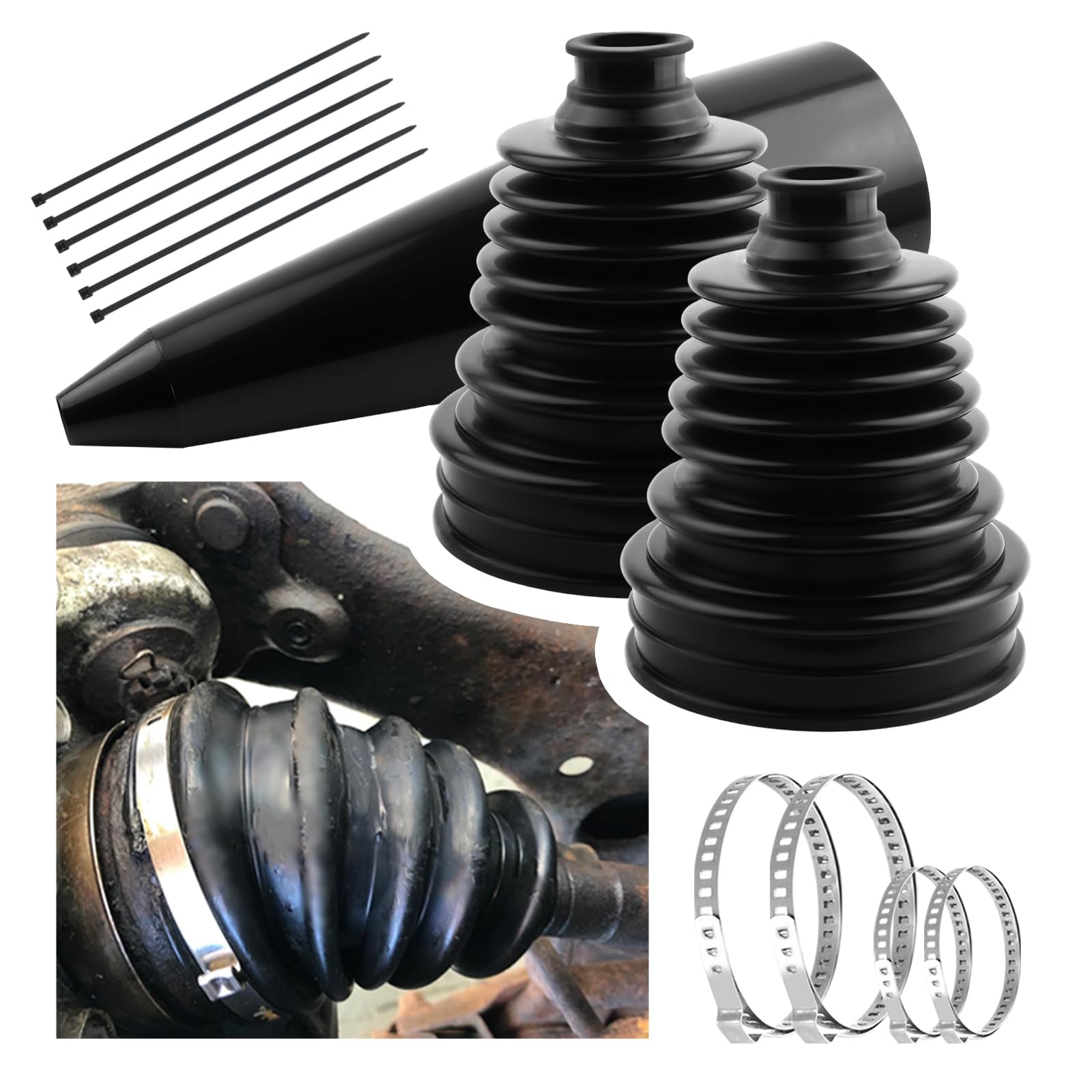 Photo 1 of 2PCS CV Boot Repair Kit with Expander Tool and Clamps,Silicone CV Axle Boot Repair Kit for 2.32" 2.86" 3.46" Calibers,Universal Tie Rod Boots for Joint Dustproof and Waterproof