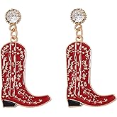 Western Cowboy Boot Earrings for Women, Vintage Turquoise Enamel Cow Print Dangle Earrings, Boho Cowgirl Cowboy Statement Jewelry for Country Concert Festival Party