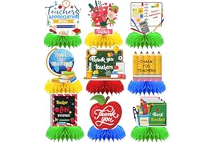 ANSOUFIEN Teacher Appreciation Week Table Decorations Honeycomb Centerpieces, 9PCS Teacher Appreciation Decorations 3D Double Side Table Topper Sign Thank You Teacher Table Centerpieces