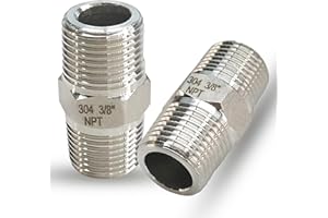 FEYADAPER 3/8" x 3/8" Male Hex Nipple Pipe Fittings, 304 Stainless Steel 3/8 inch NPT Male Threaded Pipe Adapter Fittings Equal Nipples Connectors, Adapter for 5/8” ID Pipe Connector (3/8“, 2pcs)