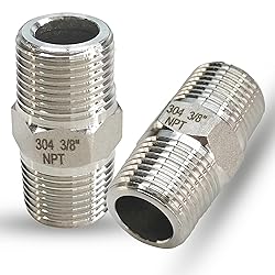 3/8" x 3/8" Male Hex Nipple Pipe Fittings, 304