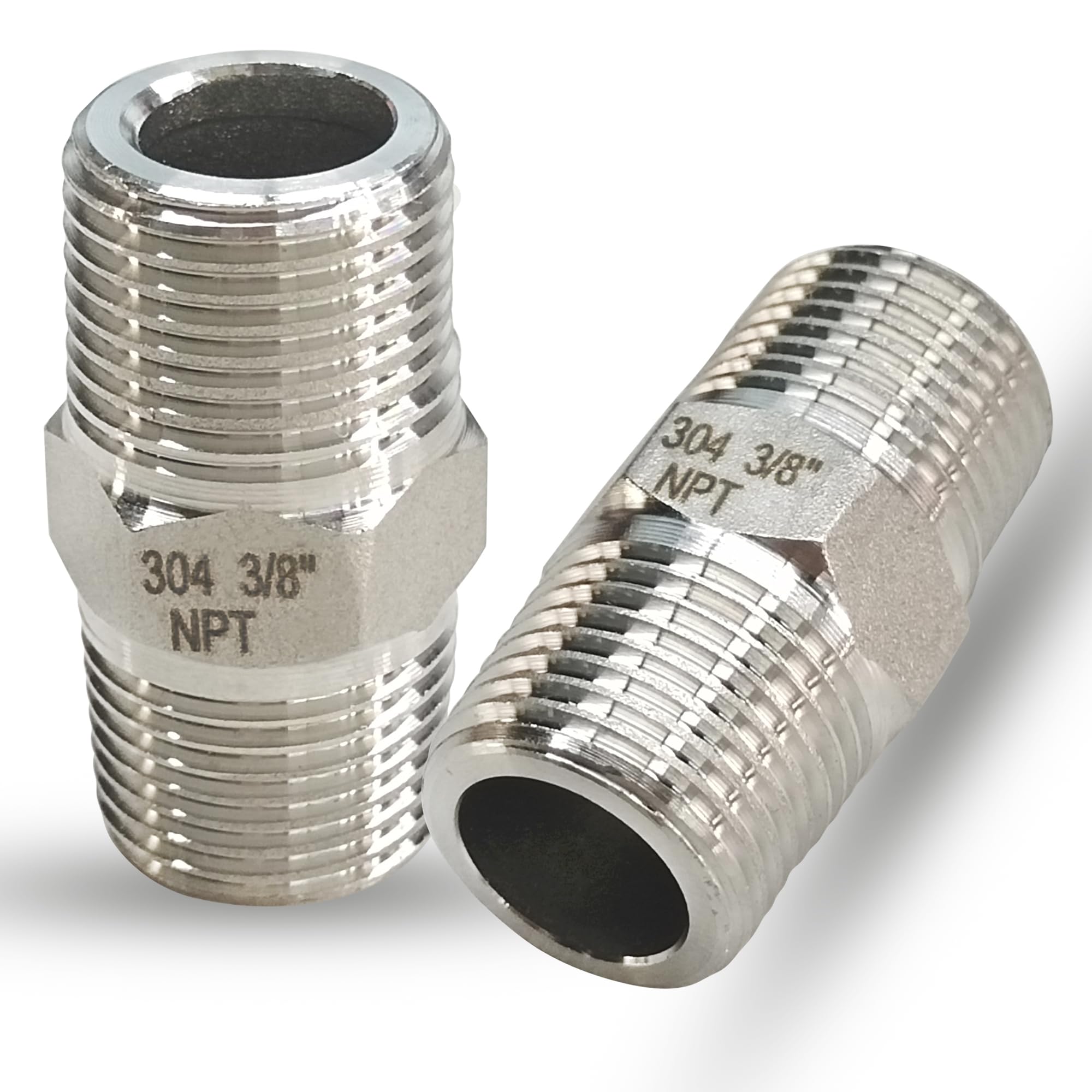 3/8" x 3/8" Male Hex Nipple Pipe Fittings, 304