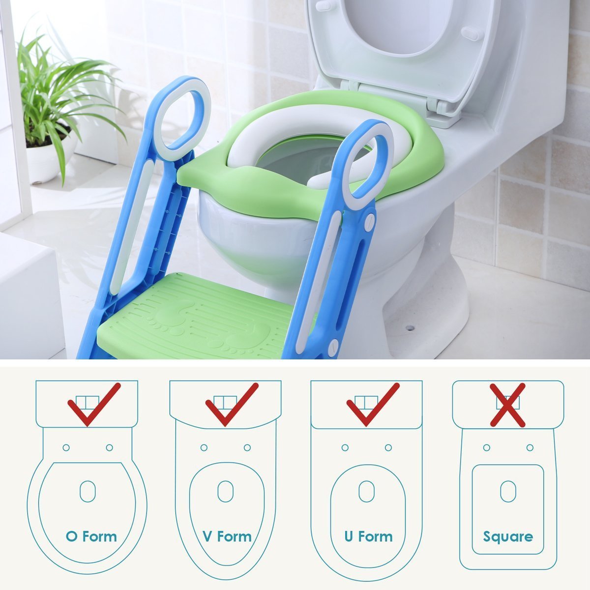 Mangohood Potty Training Toilet Seat with Step Stool Ladder for Boys and Girls Baby Toddler Kid Children Toilet Training Seat Chair with Handles Padded Seat Non-Slip Wide Step (Blue Green): Home Improvement