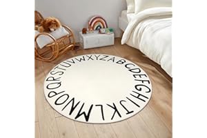 LIVEBOX ABC Play Room Kids Round Rug for Bedroom, Washable Nursery Rug for Baby, Circle Area Rug for Playroom, Small Toddler Rug Educational Crawling Mat for School Classroom(40",Black)