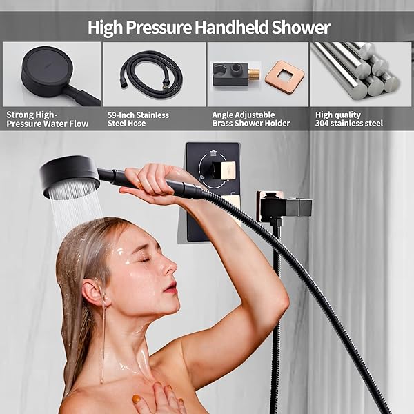 LRVBKUSAV SHOWER FAUCET SET, SINGLE FUNCTION STAINLESS STEEL RAINFALL SHOWER HEAD AND BRASS VALVE CORE SHOWER HEAD SYSTEM,VALVE TRIM KIT