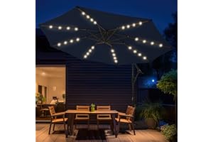 wikiwiki 10ft Solar LED Offset Hanging Market Patio Umbrella for Backyard, Poolside, Lawn and Garden,Easy Tilt Adjustment, Polyester Shade & Cross Base, Navy Blue