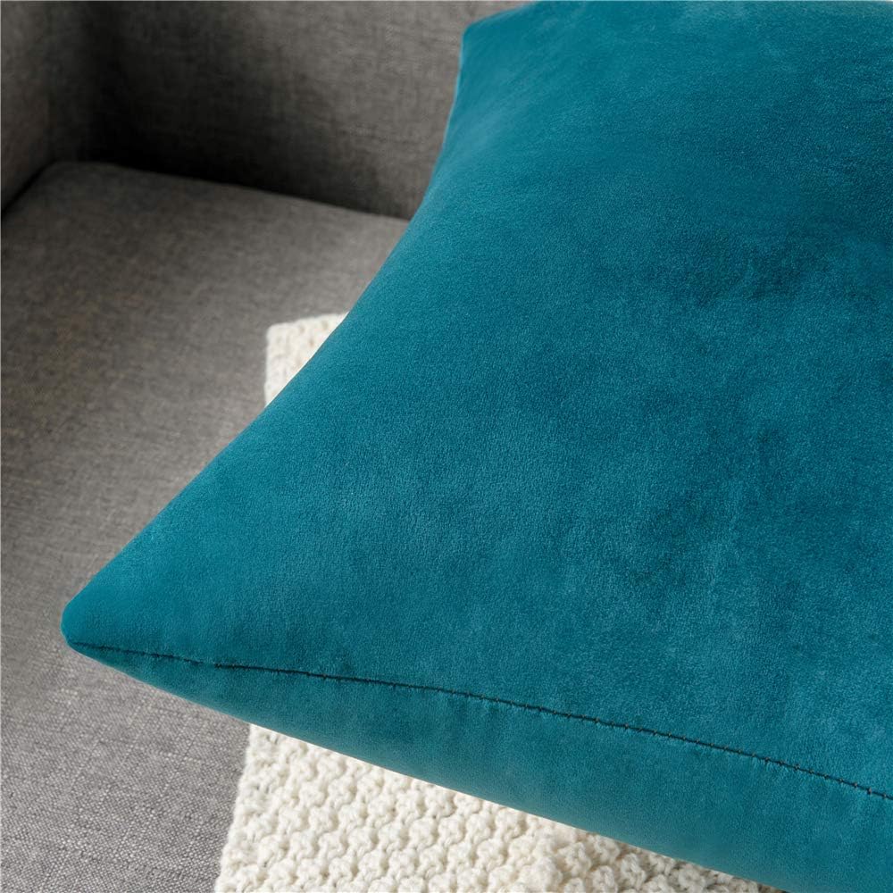 DEZENE Throw Pillow Cases 18x18 Teal: 2 Pack Cozy Soft Velvet Square Decorative Pillow Covers for Farmhouse Home Decor: Home & Kitchen