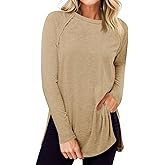 Cicy Bell Womens Long Sleeve Tunic Tops Side Slit Crew Neck Oversized T Shirts Fall Casual Loose Fit Basic Tees Shirts
