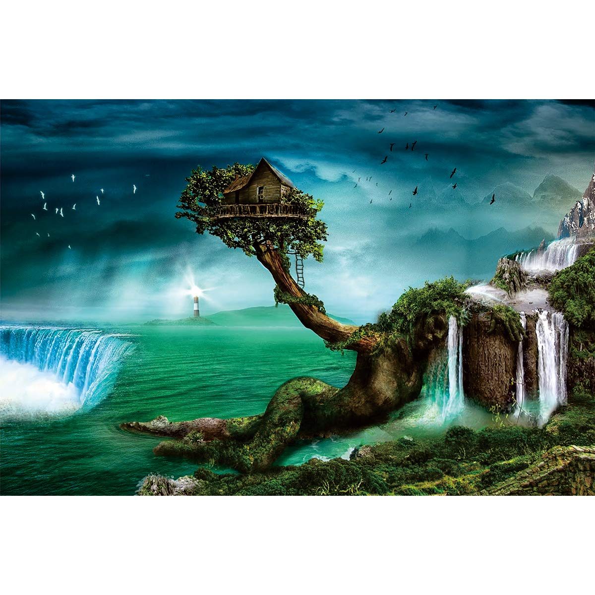Ingooood- Jigsaw Puzzle 1000 Pieces- Fantasy Series- Home on The Waterfall Tree_IG-0649 Entertainment Toys for Adult Special Graduation or Birthday Gift Home Decor