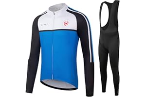 GCRFL Winter Men's Cycling Jersey Sets Thermal Bike Long Sleeve Jersey Bib Pants Fleece Cycling Clothing Sets Windproof