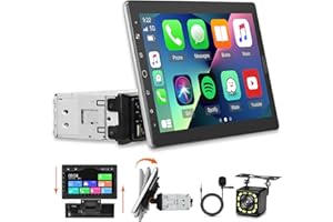 EKAT 10.1 inch Single Din Car Stereo with CarPlay and Android Auto, 10 inch Touch Screen Radio with Mirror Link/1080P/EQ Audio/SWC/Bluetooth +Backup Camera+MIC