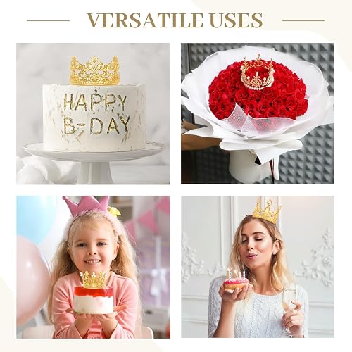 4 Pcs Crown Cake Topper Mini Crown For Flower Bouquets Birthday Tiara...