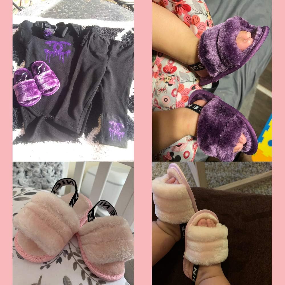  | Meckior Infant Baby Girls Sandals Faux Fur Slides with Elastic Back Strap Flats Slippers Princess Dress First Walker Moccasins Shoes | Sandals