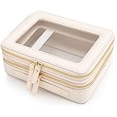 Aveniee Large Clear Makeup Bags, Double Layer Cosmetic Bags with Separate Brush Compartment, Travel Toiletry Bag Cosmetic Train Case, Travel Accessories Organizer for Women(2 Layers, White)