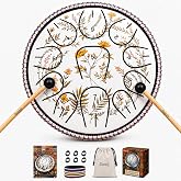 Dozzly 6-Inch 11-Note Rain Drum for Garden, Printed Steel Tongue Drum with Engraved Notes, Mallets, Finger Picks, Music Book and Bag, Percussion Instrument for Relaxation, Camping &amp; Gift(White)