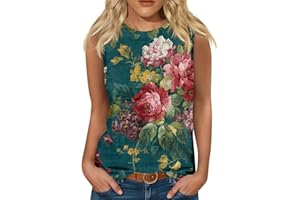 WUJIJIA Womens Workout Tank Tops, Sleeveless Tank Tops for Women Summer Tops Crew Neck Cute Floral Printed Workout Camis