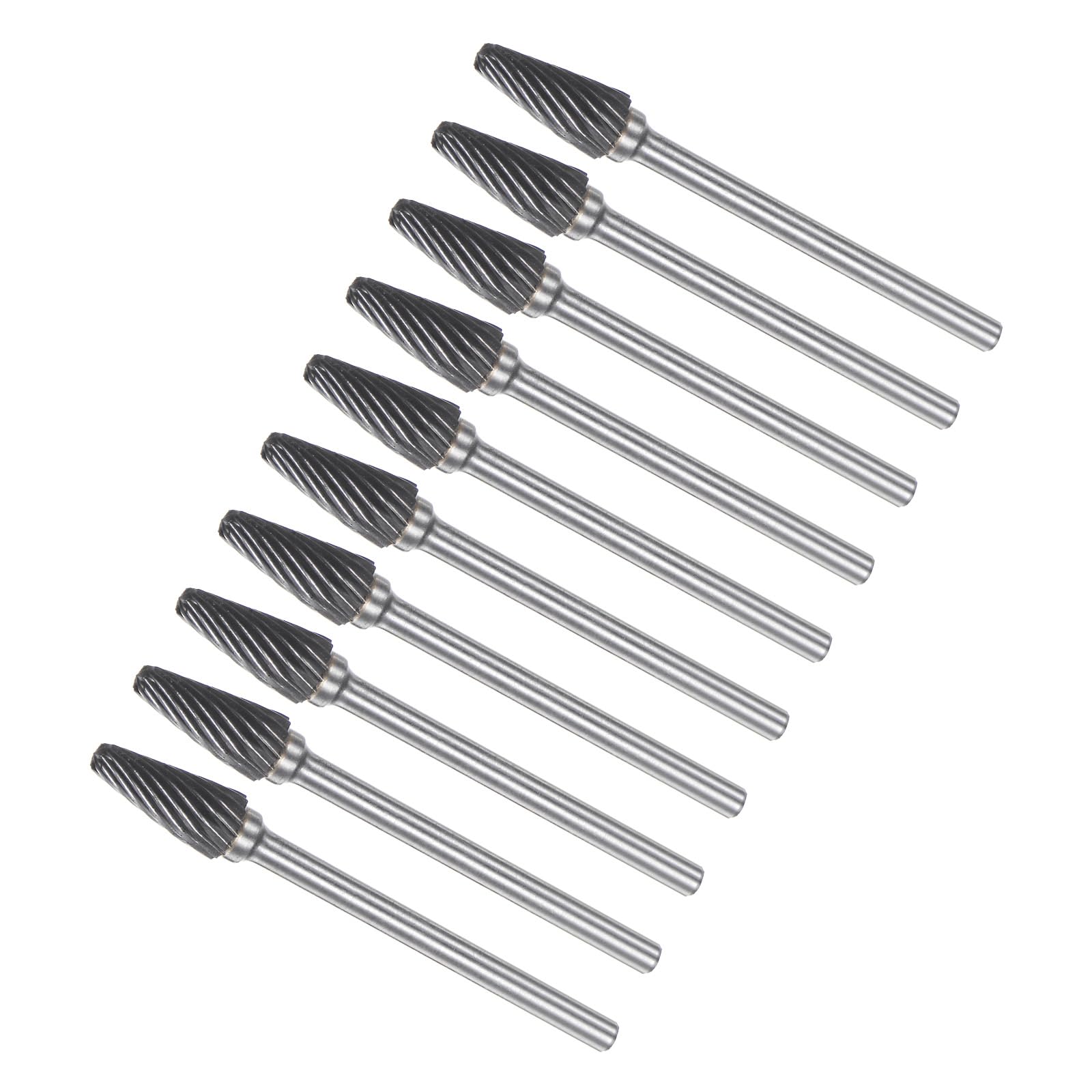 CoCud Tungsten Carbide Rotary Burrs File, 1/8" Shank 6mm Dia, Single Cut L-Shape Rotary Burrs Tool - (Applications: for Metal Carving), 10-Pieces