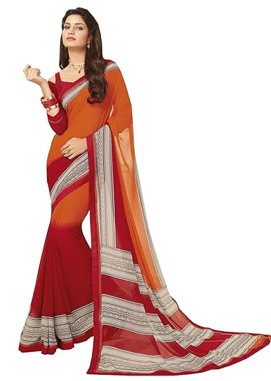 Womens Printed Weightless Saree(sensation6308b_red_orange)