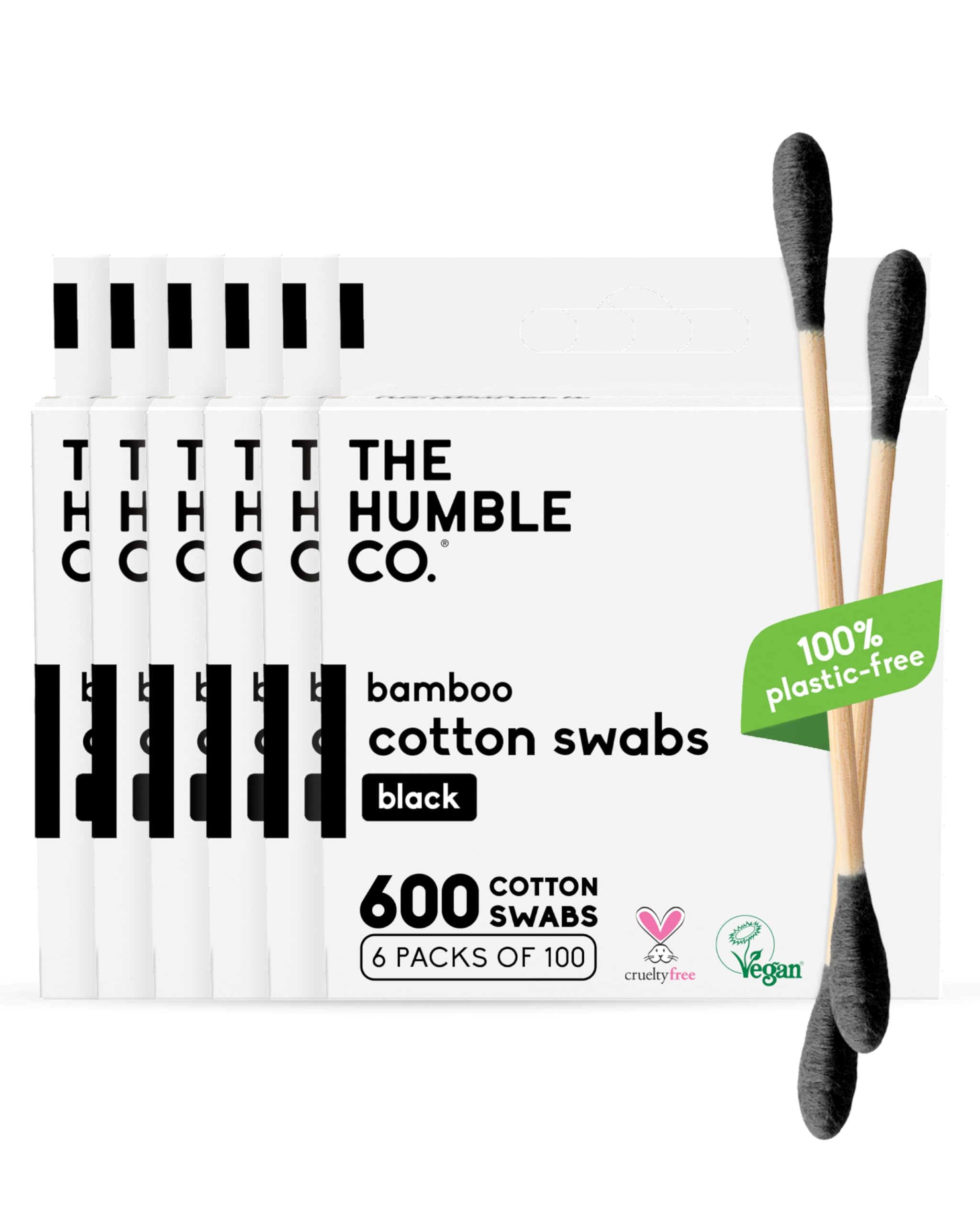 The Humble Co Bamboo Cotton Swabs, 600 Count - Black Cotton Buds for Ears, Makeup, Baby Care & Cleaning - Personal Hygiene Essentials & Toiletries - Daily Products for Travel & Home
