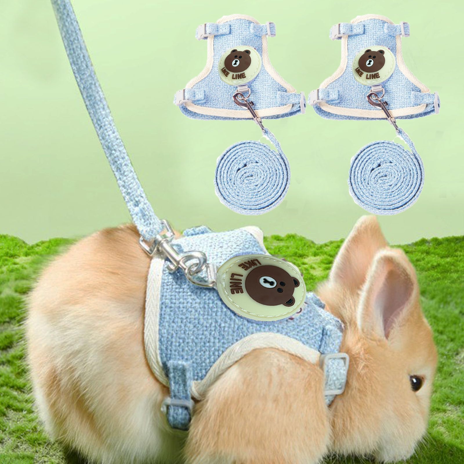 Photo 1 of Rabbit Harness and Leash Set 2 Pieces Adjustable Bunny Harness Leash Ferret Harness Guinea Pig Harness Ferret Leash for Small Pets Walking Outdoor (Blue, Small)