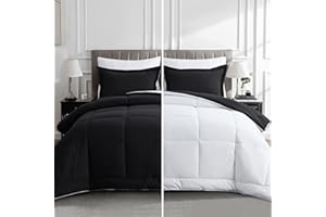 Aisbo Black and White Comforter Set Queen - 3-Pieces Soft Reversible Comforter Set Queen Size, All Season Lightweight Down Alternative Bed Comforter with 2 Pillow Shams