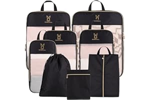 BUNNYCHILL See Through Expandable Compression Packing Cubes, Mesh Travel Packing Cubes for Suitcases, Lightweight Organizers Bag Set for Travel Essentials for Luggage