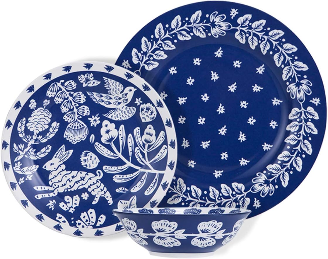 12 Piece Dinnerware Set,SIDUCAL Round Dinnerware Set Services for 4, Dinner Plate Dessert Plate and Bowl,Blue