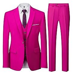 UNINUKOO Men Suits Slim Fit 3 Piece 1 Button