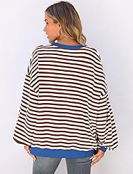 UEU Women Oversized Striped Sweatshirt Color Block