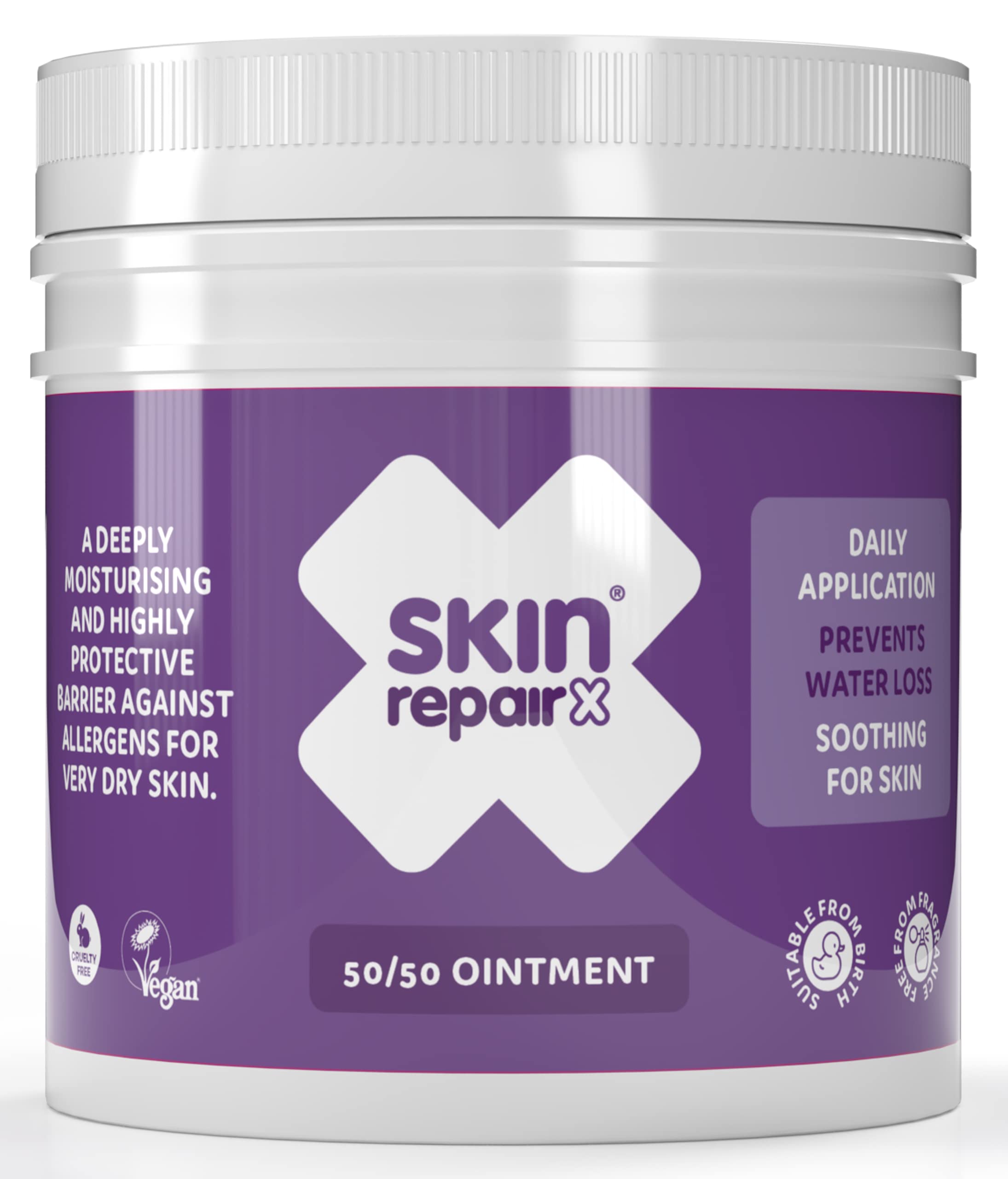 SkinRepairX 50/50 Ointment 500ml Protection for skin damaged by eczema, psoriasis. Vegan, Fragrance Free, Suitable from Birth