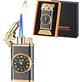 Torch Lighter, Magic Dual Flame Lighter Refillable Butane, Creative Adjustable Flame Windproof Lighter, Cool Jet Flame Butane Lighter for Men Women Friends Outdoor Candle(Without Butane)-Black-g