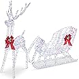 Best Choice Products Lighted Christmas 4ft Reindeer & Sleigh Outdoor Yard Decoration Set w/ 205 LED Lights, Stakes, Zip Ties - Iridescent