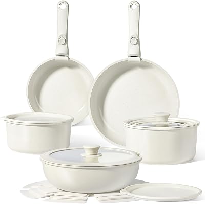 15 PCS Batterie Cuisine en CéRamique AntiadhéSive et Poignee Amovible
