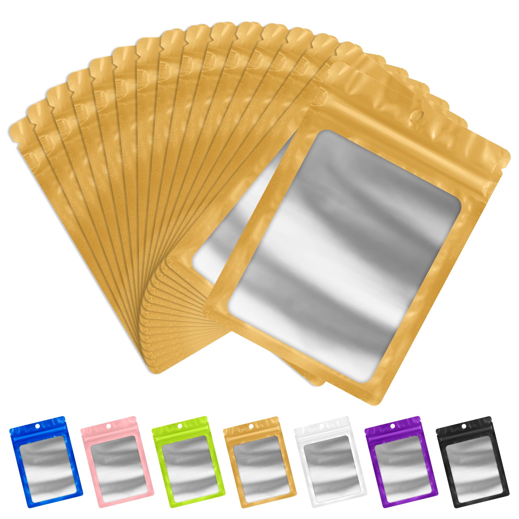 Photo 1 of FUNFERY 100 Pack Mylar Resealable Bags Foil Packaging Bags with Clear Window,Zipper Pouch Smell Proof Bag for Food Storage,Cookies,Sample,Small Business(Gold,3x4.7inch)